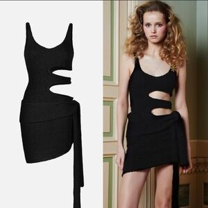 NWT ASTA RESORT Allegra mini Black Cut-Out Dress in Merino Alpaca size Medium